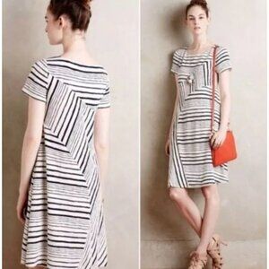 Maeve Anthropologie Black and White Striped Artsy Dress Lagenlook Women's XS